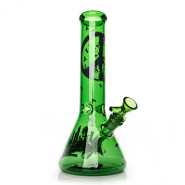 Red Eye Glass 12" Tall Green Crow Beaker Base Water Pipe